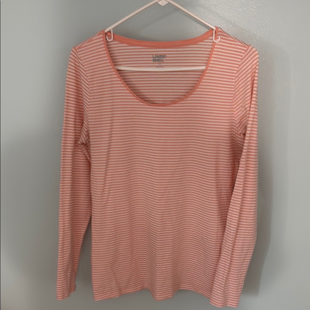 Lands’ End Peach Striped Long Sleeve T-shirt